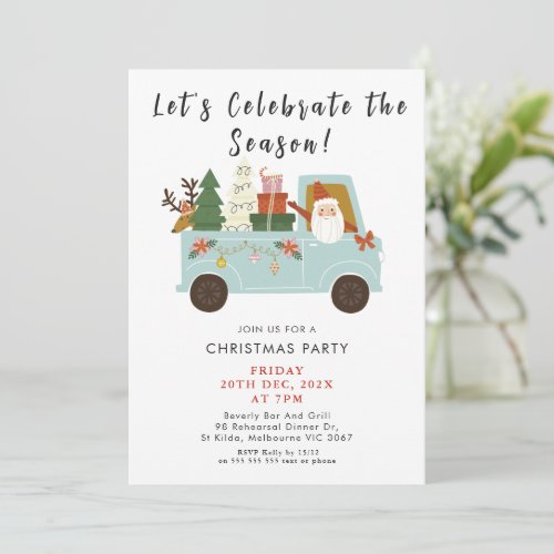 Santa Clause Truck Christmas Party Invitation
