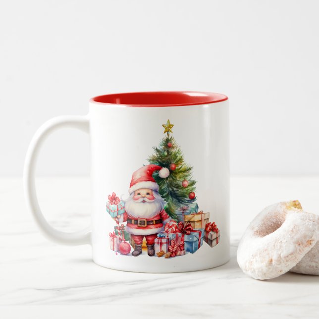 Santa Clause Two-Tone Coffee Mug (With Donut)