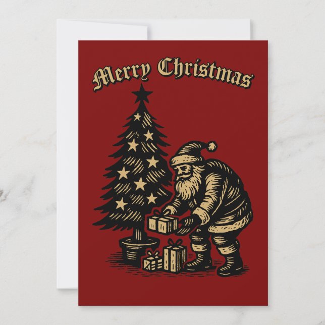 Santa Clause Under Christmas Tree Holiday Card (Front)