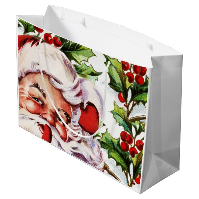 Santa clause vintage holly elegant large gift bag (Back Angled)