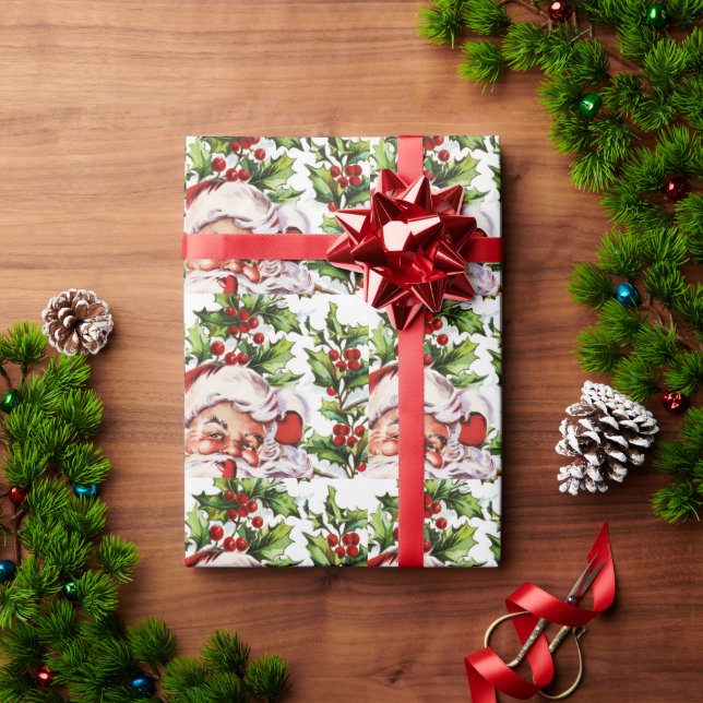 Santa clause vintage holly elegant wrapping paper (Holiday Gift)