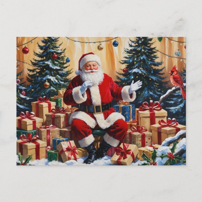 Santa Clause with Christmas Gifts  Holiday Postcard (Front)