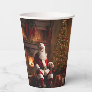 Santa Clause with Christmas Tree & Fireplace Paper Cups