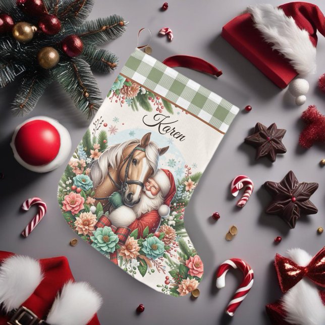 Santa Clause With Horse Christmas Large Christmas Stocking (Enjoy this Beautiful Christmas Horse design! Personalize with your favorite Horse Girl!
)