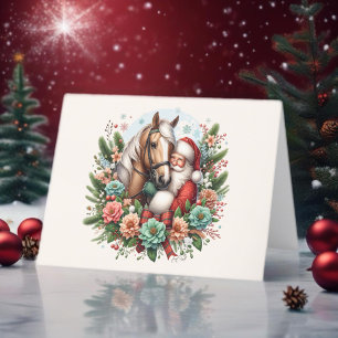 Santa Clause With Horse Christmas Letterpress Thank You Card