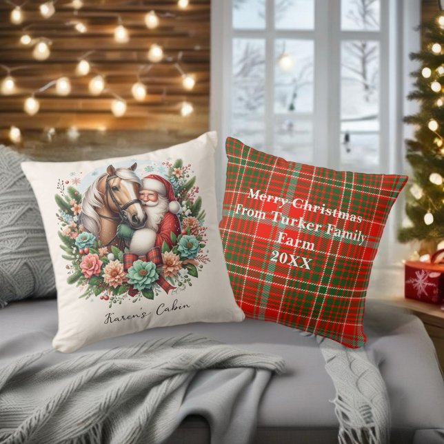 Santa Clause With Horse Christmas Throw Pillow (Enjoy this Beautiful Christmas Horse design! Personalize with your favorite Horse Girl!
)