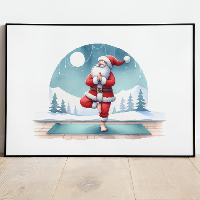 Santa Clause Yoga Workout Watercolor Poster (Creator Uploaded)