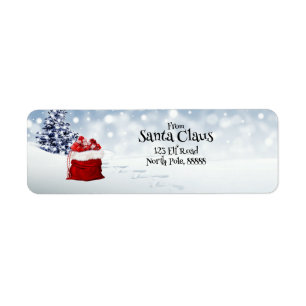 Santa Clauses Red Gift Bag Snow Return Address Label