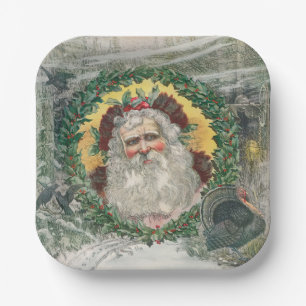 Santa Claus's Face in the Middle of a Christmas Paper Plates