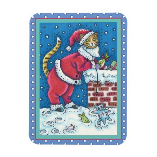 SANTA CLAWS CAT ON ROOFTOP BRINGING GIFTS FUNNY MAGNET