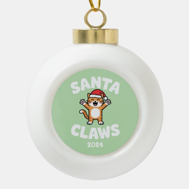 Santa Claws Ceramic Ball Christmas Ornament (Front)