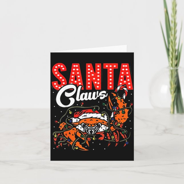 Santa Claws Christmas Funny Crab Lights Holiday Ca Card (Front)