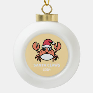 Santa Claws Crab Ceramic Ball Christmas Ornament
