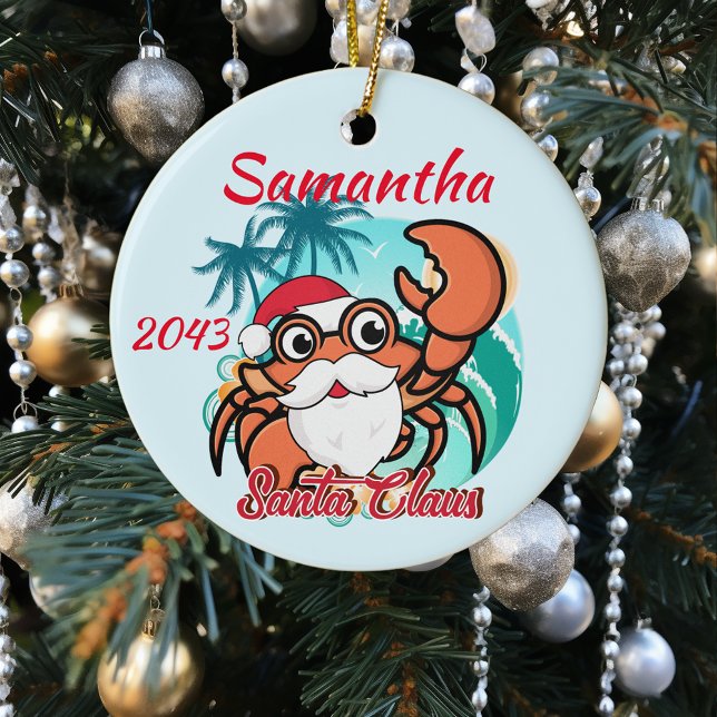Santa Claws Crab Crustacean Christmas Personalized Ceramic Ornament (Creator Uploaded)