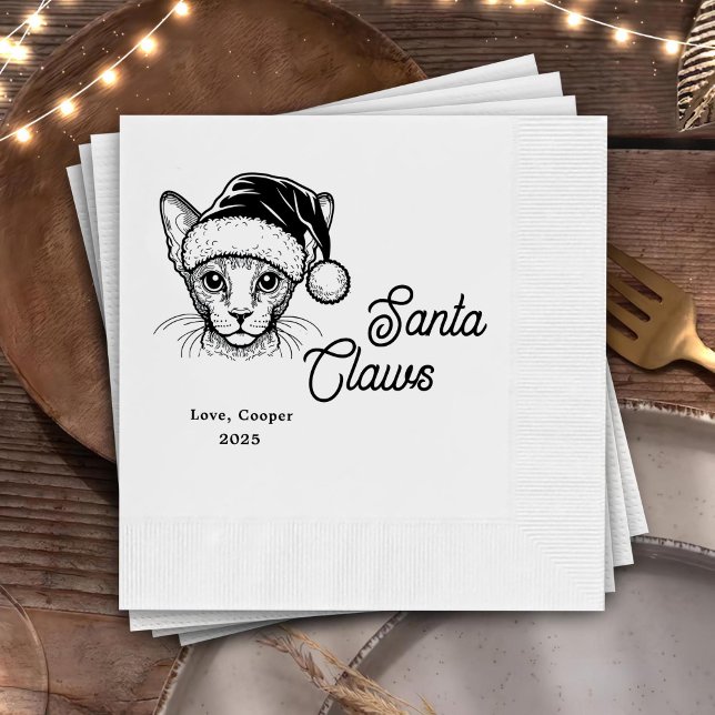 Santa Claws Custom Cat Drawn Wedding Napkins (Creator Uploaded)