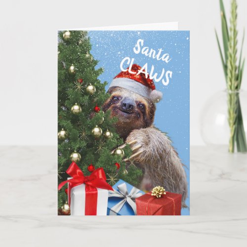 Santa Claws Cute Christmas Sloth in Santa Hat Card