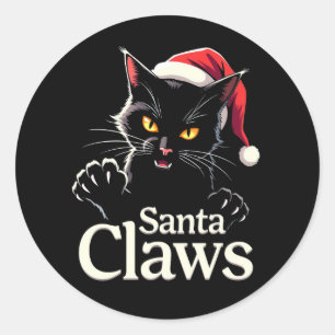 Santa Claws – Funny Black Cat Christmas Design Classic Round Sticker
