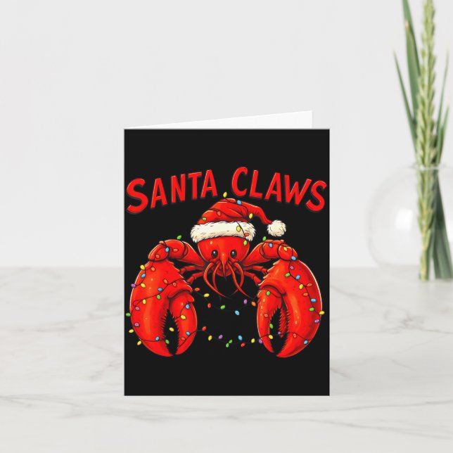 Santa Claws Funny Christmas Lobster With Lights  Card (Front)