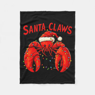 Santa Claws Funny Christmas Lobster With Lights Fleece Blanket