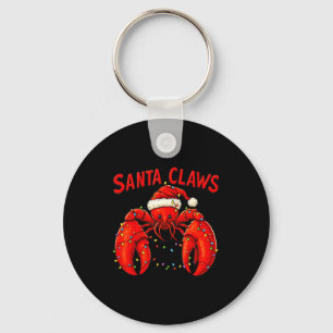 Santa Claws Funny Christmas Lobster With Lights Keychain