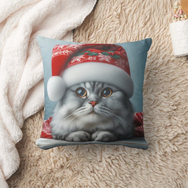 Santa Claws is Coming To Town - Festive Kitty Cat Throw Pillow (Blanket)