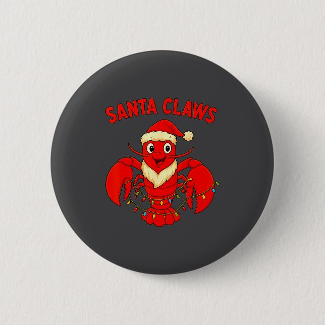 Santa Claws Lobster Christmas Lights Holiday Desig Button (Front)