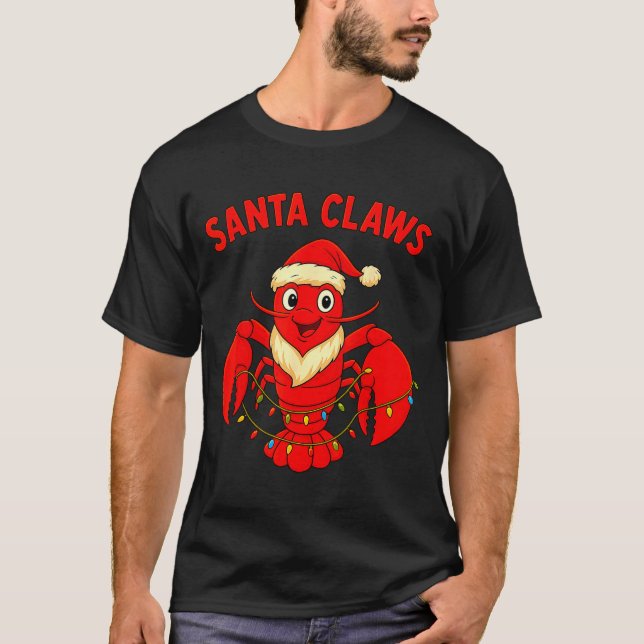 Santa Claws Lobster Christmas Lights Holiday Desig T-Shirt (Front)
