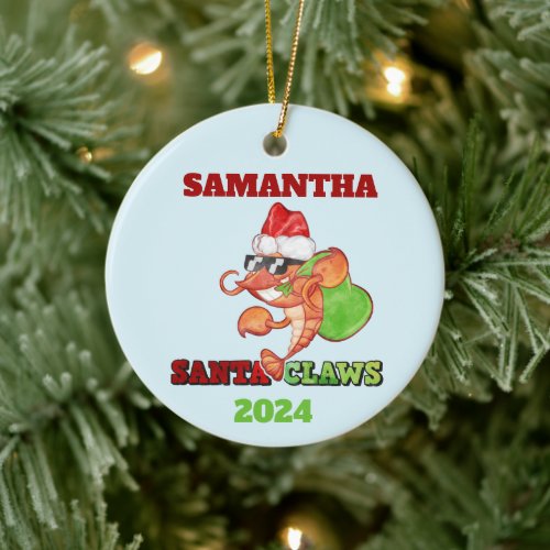 Santa Claws Lobster Christmas Personalized Ceramic Ornament