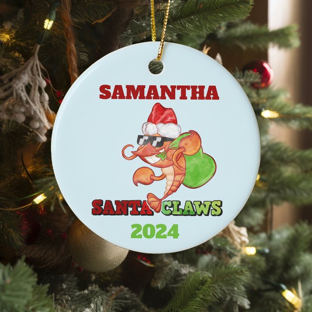 Santa Claws Lobster Christmas Personalized Ceramic Ornament (Creator Uploaded)