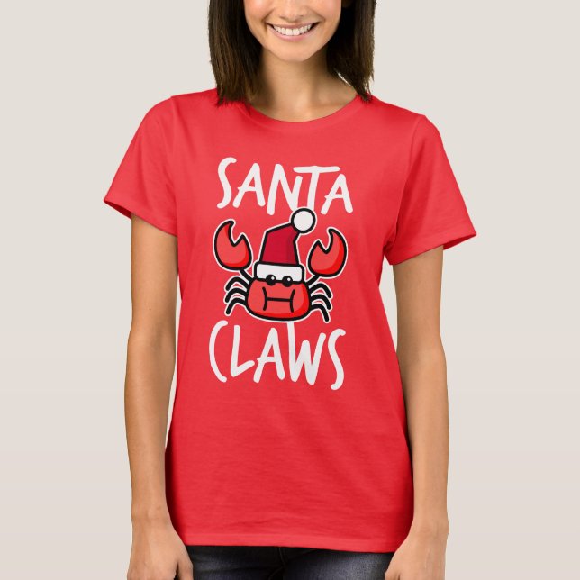 Santa Claws New England Christmas Crab Holiday T-Shirt (Front)