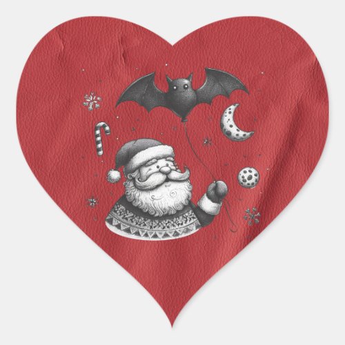 Santa Claws Red Heart Sticker