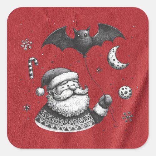 Santa Claws Red Square Sticker