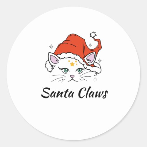 Santa Claws _ White Christmas Cat Classic Round Sticker