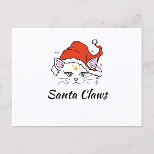 Santa Claws _ White Christmas Cat Postcard