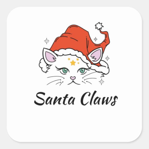 Santa Claws _ White Christmas Cat Square Sticker