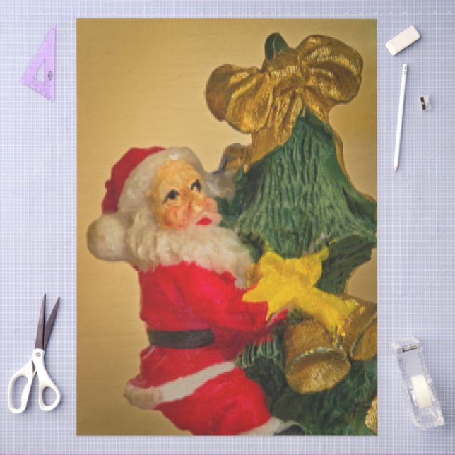 Santa Climbs Christmas Tree Decoupage Tissue Paper (Craft)