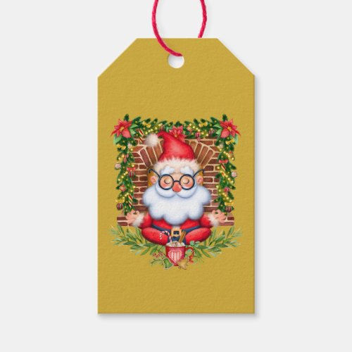 Santa Cllaus Yoga Namaste Pose Christmas Gift Tags