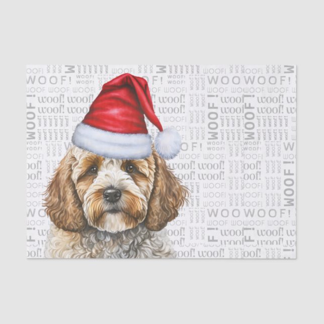 Santa Cockapoo Dog Festive Christmas Holiday Tissue Paper (Front)