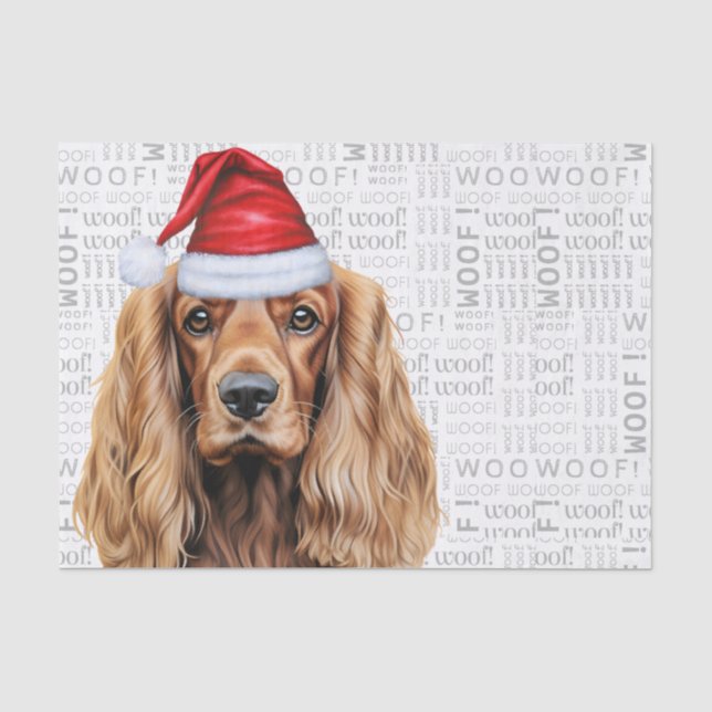 Santa Cocker Spaniel Dog Festive Christmas Holiday Tissue Paper (Front)
