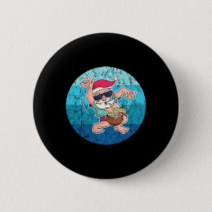 Santa Coconut Drink Vintage Ocean Water Christmas Button