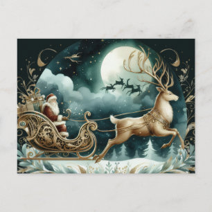 Santa coming on a deer sleight Golden Postcard