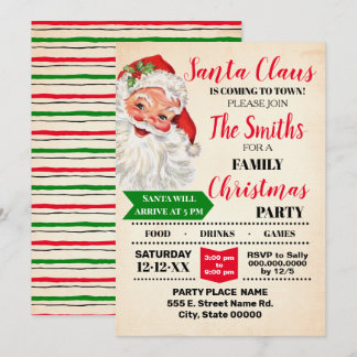 Santa coming to town Christmas party Invitation