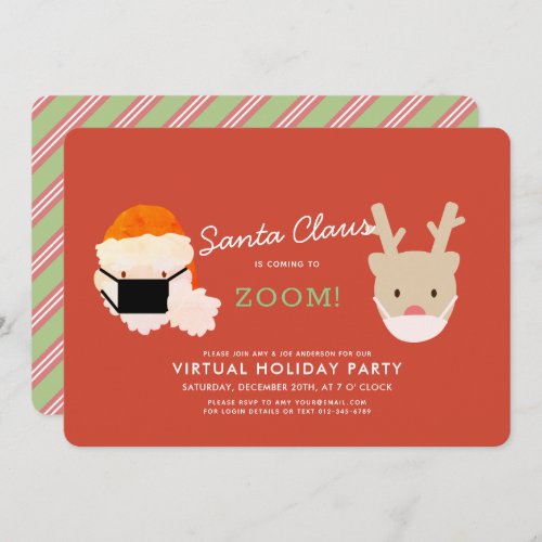 Santa Coming to Zoom Red Virtual Holiday Party I Invitation