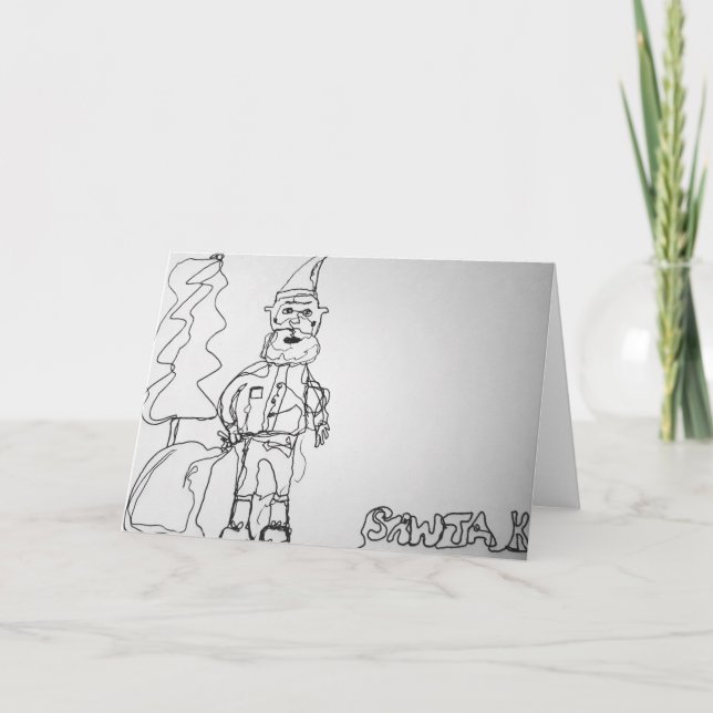 Santa Contour Drawing Card (Front)
