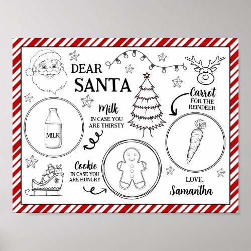 Santa Cookie  Milk Serving Placemat Tray Placemat Poster