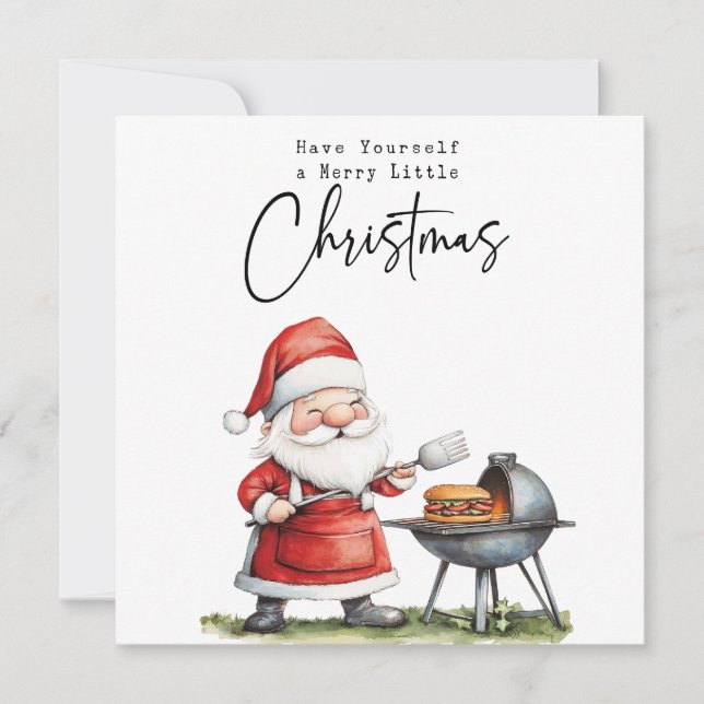 Santa Cooking Barbecue for Christmas Holiday  Card (Front)