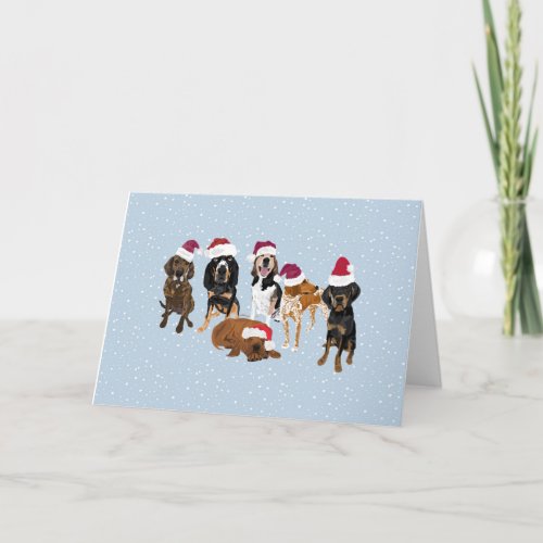 Santa Coonhounds in the Snow Card