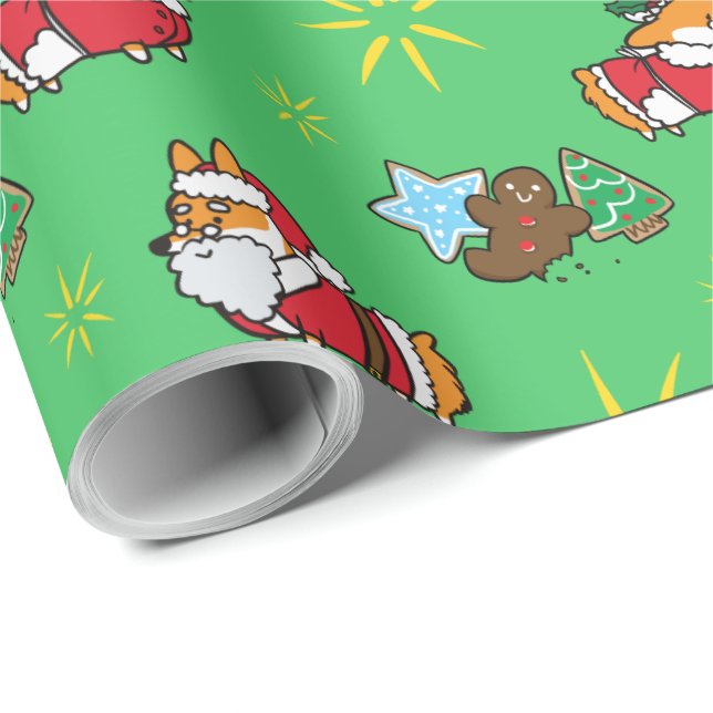 Santa Corgi Christmas Wrapping Paper (Roll Corner)