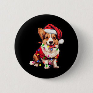 Santa Corgi Dog Christmas Lights Xmas Pajama Dog L Button