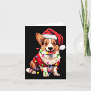 Santa Corgi Dog Christmas Lights Xmas Pajama Dog L Card